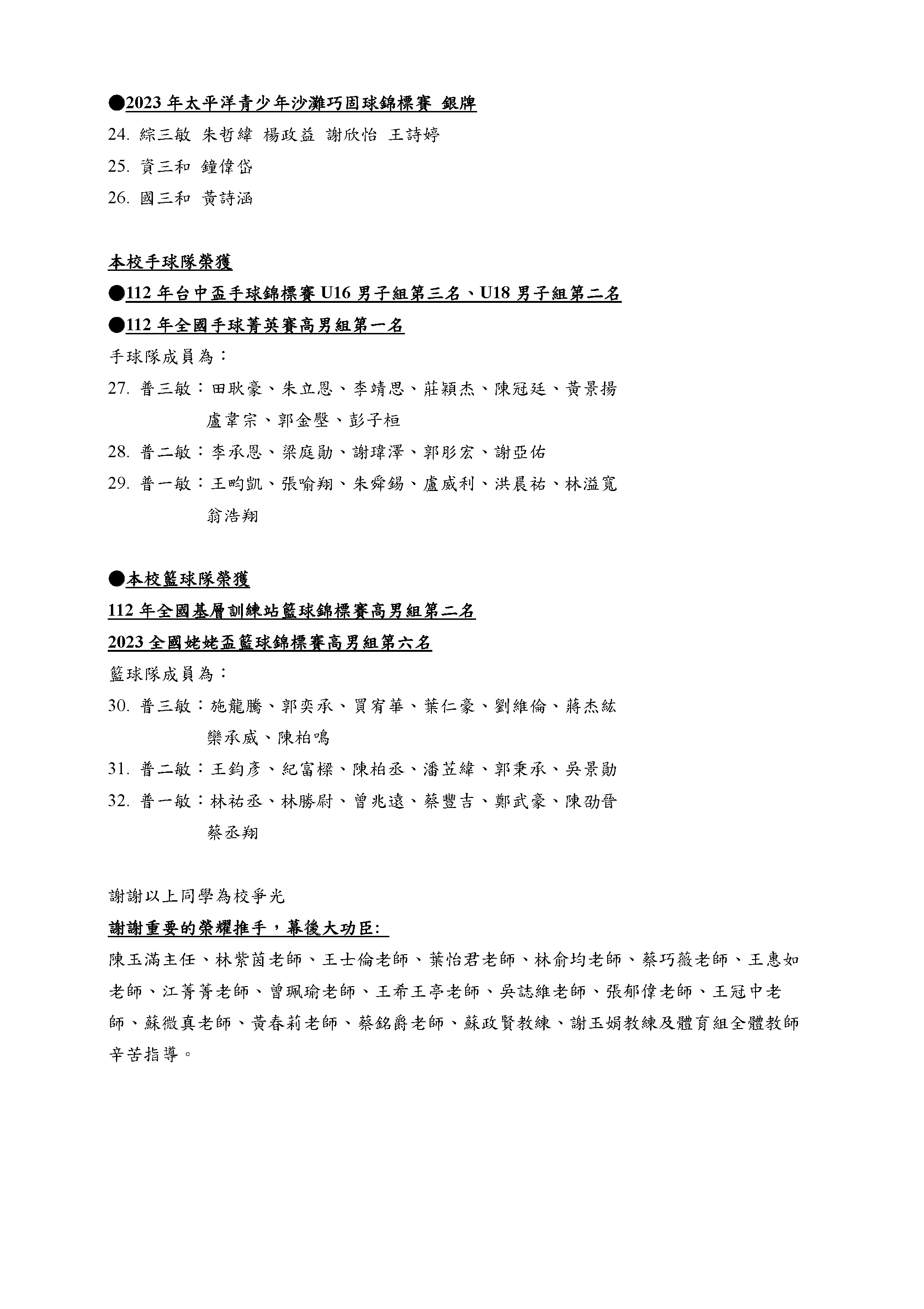 112學年度本校參加國際技能競賽、全國技藝、技能、國語文及球類競賽，榮獲優秀成績，為高雄市及學校爭光