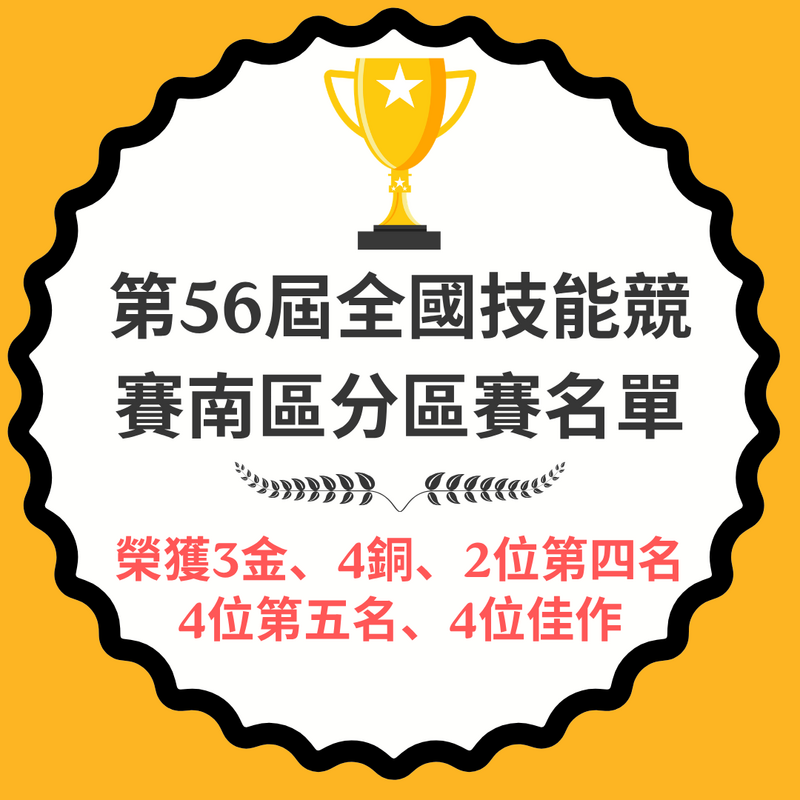第56屆全國技能競賽南區分區賽得獎名單圖片